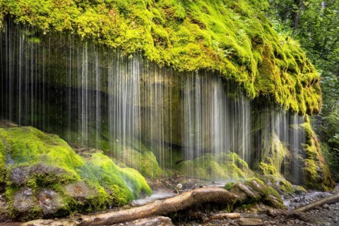 The Dietfurt waterfall, moss and stones, long exposure, Wutach Gorge, Black Forest,