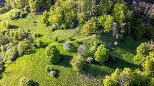 Landscape near Gutenberg, mountains and forest of the Swabian Alb in spring. Lenningen,