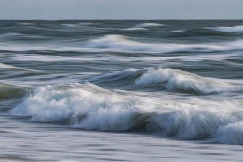 Sea waves in motion, wiping effect, long exposure, near Hvide Sande, North Sea, Denmark