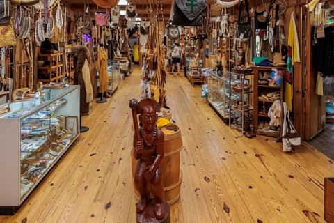 Inside of Bearmeats Indian Den arts, crafts and souvenir shop in Cherokee, North Carolina