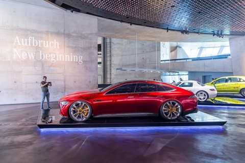 Mercedes-AMG GT Concept from 2017. The Mercedes-Benz Museum in Stuttgart presents a journey through
