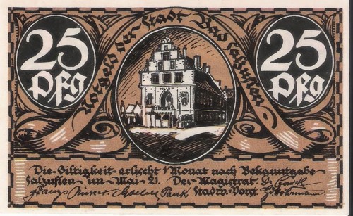 Banknote, banknote, emergency money, 25 Pfennig, city of Bad Salzuflen, 1921, Germany, reproduction