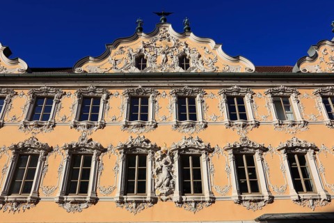 Haus zum Falken, also known as Falkenhaus, Würzburg, Lower Franconia, Bavaria, Germany