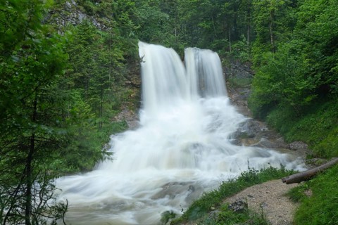 Magical waterfalls in the Weißbachtal valley near Inzell after heavy rain