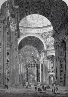 Interior of St Peter's Basilica around 1800, Basilica of St Peter, Memorial Church of the Apostle