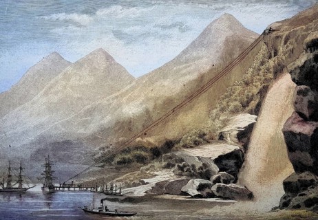The track for the transport of iron through Alesund in Norway, illustration, published 1890,