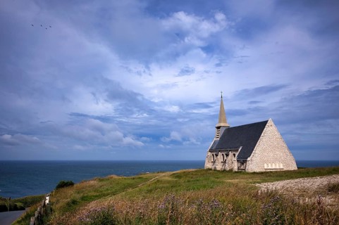 Church Chapelle Notre Dame de la Garde, Étretat, cliff, cliff, chalk cliffs, alabaster coast, La