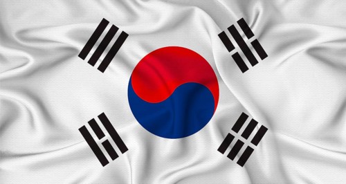 Realistic South Korea flag waving. Close up of flag of South Korea with cloth texture