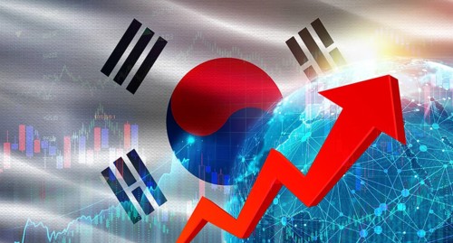 Global financial growth with South Korea flag. Financial growth with South Korea flag on economic
