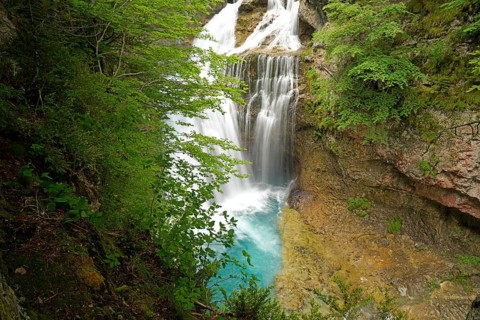 The Cascada de la Cueva waterfall in Ordesa y Monte Perdido National Park, Spain