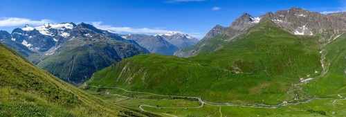 Panoramic view of ascent to descent to Col de l'Iseran Iseran pass Iseran, departmental road D902,