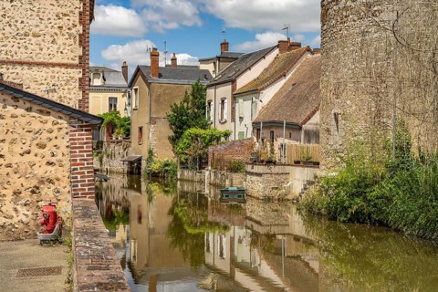 Moat in the old town of Bonneval, Centre-Val de Loire, France