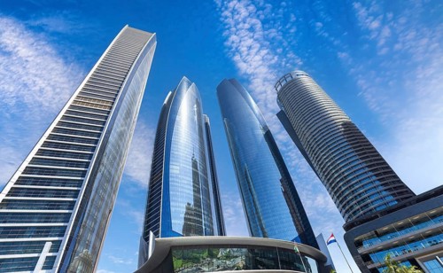 UAE, United Arab Emirates, Abu Dhabi downtown panorama and financial center skyline