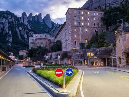Monastery Montserrat at dawn, Barcelona, Catalonia, Spain