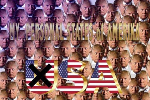 Symbolic image, Trump as owner of the USA, no more United States, democracy versus autocracy,