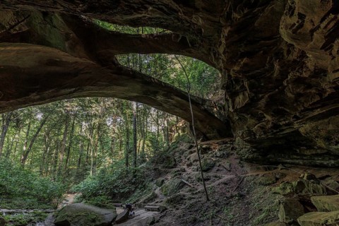 Sandstone and iron ore arch in Natural Bridge Park is the largest natural arch east of the Rocky