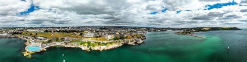 Panorama of of Plymouth from drone, Mount Batten Tower, Devon, England, United Kingdom