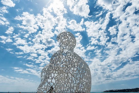 Sculpture made of letters, Le Nomade, artist Jaume Plensa, Antibes, Provence Alpes Côte d'Azur,