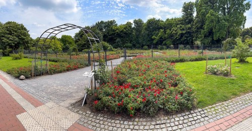 Entrance to the Rose Garden in Grugapark Essen, Essen, North Rhine-Westphalia, Germany