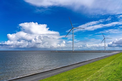 Strekdammen Wind Farm, wind farm at the seaport of Eemshaven in the Netherlands, built on offshore