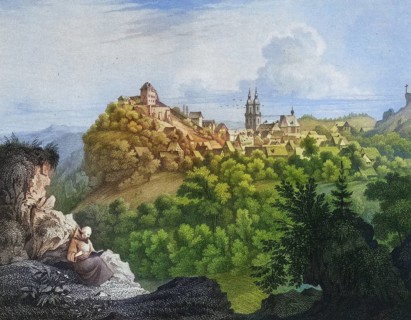 Castle, church and village of Gößweinstein around 1850, Franconian Switzerland, district of