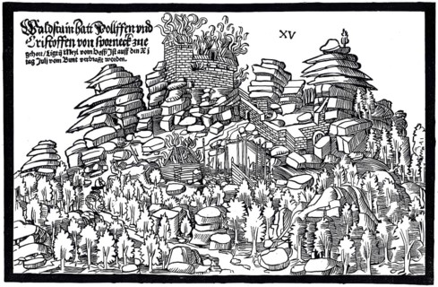 Destruction of Waldsteinburg in 1523, also called Red Castle, on the Großer Waldstein in the