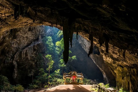Temple in a stalactite cave, Phraya Nakhon Cave, Khao Sam Roi Yot National Park, Hua Hin, Prachuap