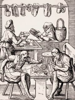 Shoemaker. Reproduction of a woodcut from the 16th century by Jost Amman from the 19th century,