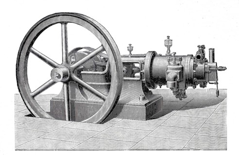 Horizontal petrol engine, designed by J.M. Grob & Co. from Leipzig, around 1886, historical,