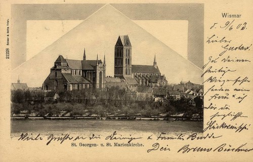 Historical postcard, picture postcard, St Mary's Church in Wismar, Mecklenburg-Western Pomerania,
