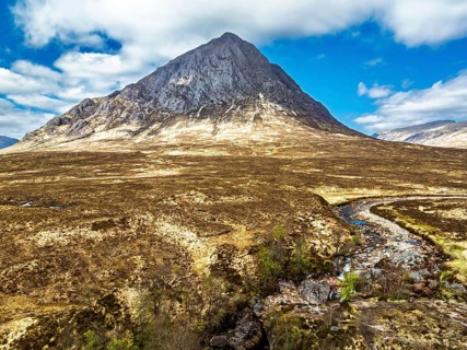 The Buachaille Mountain and Moors over Glen Etive Valley from a drone, Buachaille Etive Mòr, The