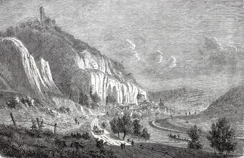 Randeck Castle and the village of Neuessing in the Altmühl Valley around 1870, Kelheim district,
