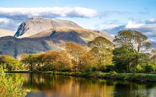 Caledonian Canal, Caol Beach and Nevis Range Mountains, Corpach, Fort William, Highland, Scotland,