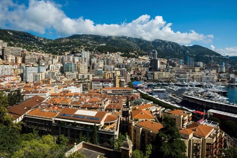 Panorama, Skyline with skyscrapers by the sea, Monte Carlo, Cote d'Azur, Monaco