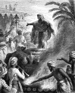 Suttee or the self-immolation of widows, a religious practice in India, digital reproduction of a