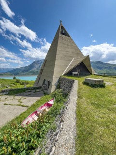Mont-Cenis Pyramid Museum built in 1967 above the Lac du Mont Cenis in a stylised pyramid as a