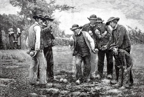 Men playing boules, 1880, France, Historical, digitally restored reproduction from a 19th century