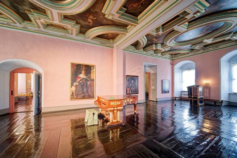Panelled chamber with valuable historical coffered ceiling, Museum Zeitzer Schloss Moritzburg,
