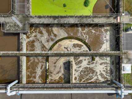 Germany - Wastewater treatment in a sewage treatment plant, clarifier with brown wastewater