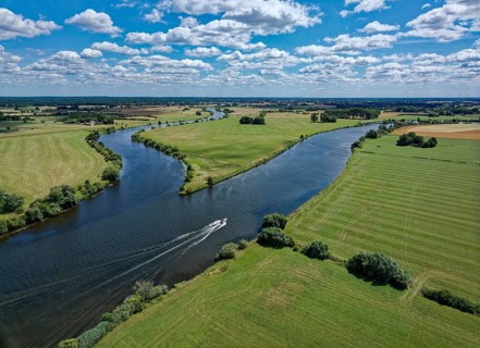 The Aller flows into the Weser at Verden. Aerial view, looking upstream, with the Aller on the left