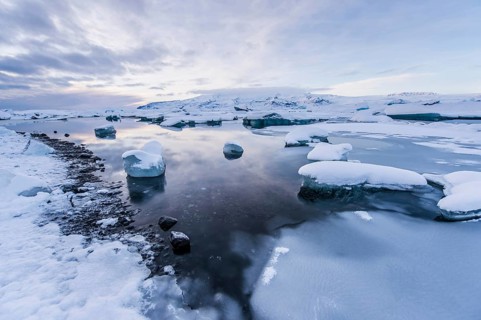 Jökulsarlon, icebergs, ice, glacial lake, Vatnajökull Glacier, winter, snow, sunset, Iceland*