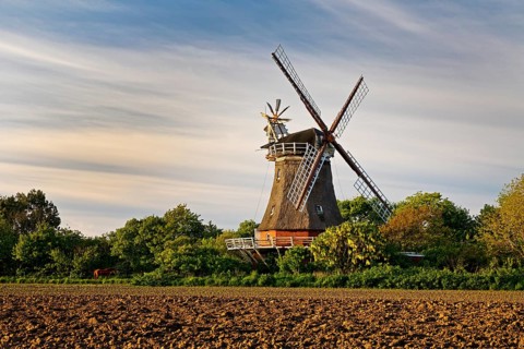 Traditional windmill in Oldsum, Föhr, North Frisia, Germany