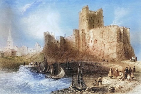 Carrickfergus Castle, County Antrim, Ireland, from the Landscape and Antiquities of Ireland, 1841,