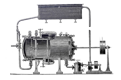Malt production, pneumatic malting plant with germination drums, Maschinenfabrik Germania,