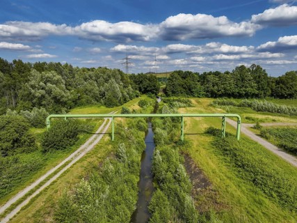 Bottrop, North Rhine-Westphalia, Germany - Renaturalised Boye, the tributary of the Emscher, has