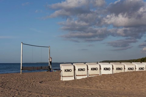 Kühlungsborn beach cinema, lined up beach chairs for cinema-goers, Baltic Sea, Mecklenburg-Western