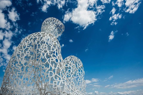 Sculpture made of letters, Le Nomade, artist Jaume Plensa, Antibes, Provence Alpes Côte d'Azur,