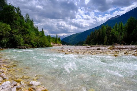 River Boite, near Cortina d'Ampezzo, Dolomites, Trentino, Italy