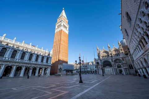 Doge's Palace and St Mark's Basilica in Piazetta San Marco, Campanile bell tower, St Mark's Square,