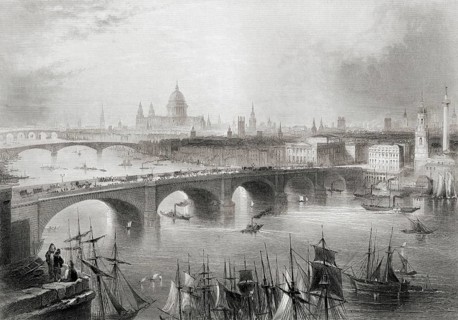 London, Southwark and Blackfriars bridges over the Thames, England in the 19th century. After a